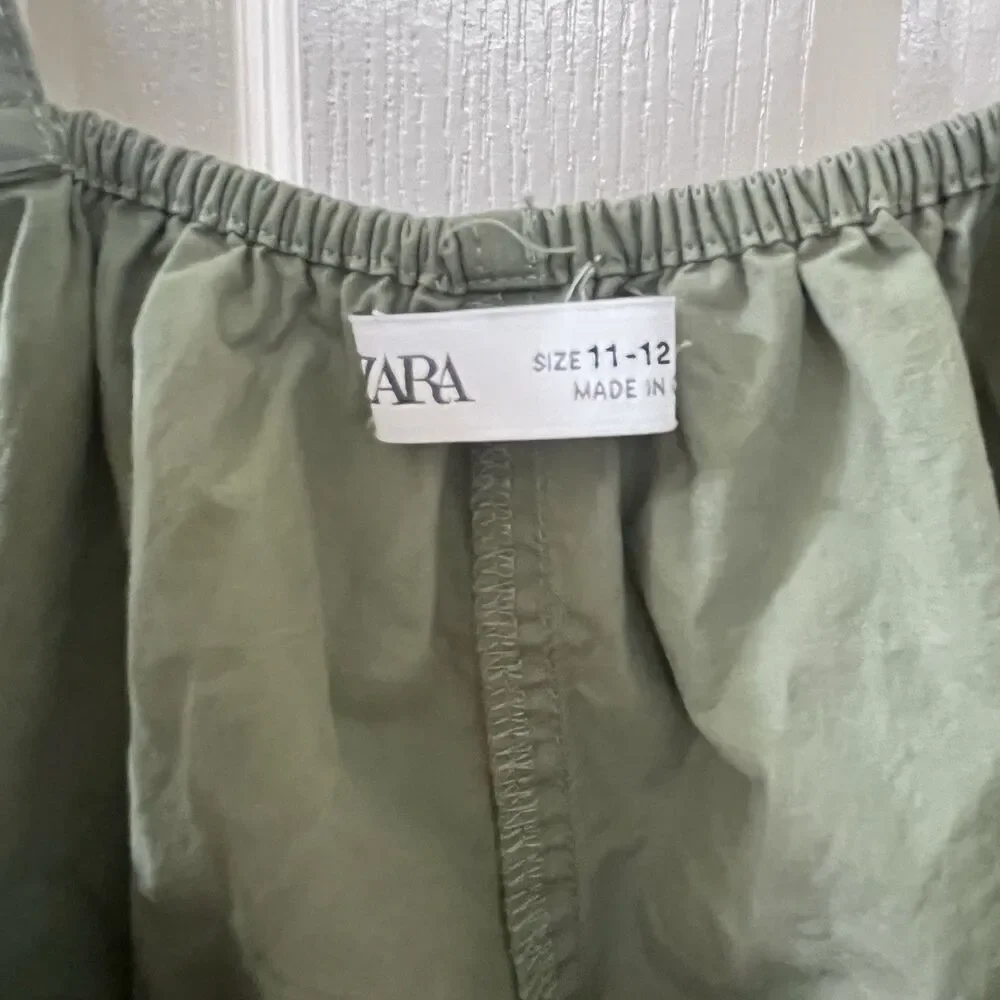 Zara Girls Green Technical Parachute Pocket Pinafore Overall Dress Size 11-12